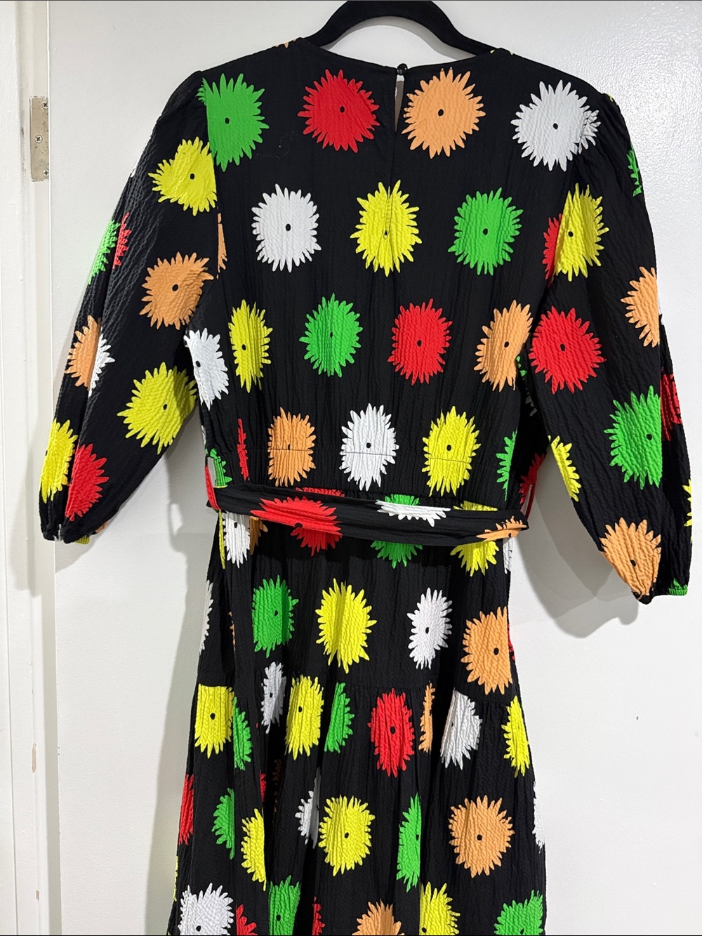Kate Spade Pom Pom Floral Lawn Midi Dress Black Multi Belted XL - Picture 8 of 9